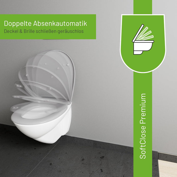 LUVETT® WC-Sitz mit Absenkautomatik C100 oval universell, Toilettendeckel mit 3 Edelstahl Montagelös