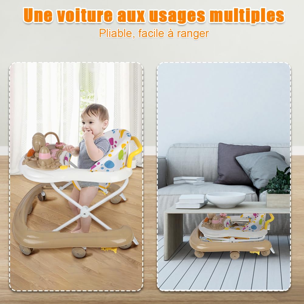 Lauflernhilfe für Babys mit Spielset und Bodenmatte, robust, faltbar, mit 5 verstellbaren Positionen