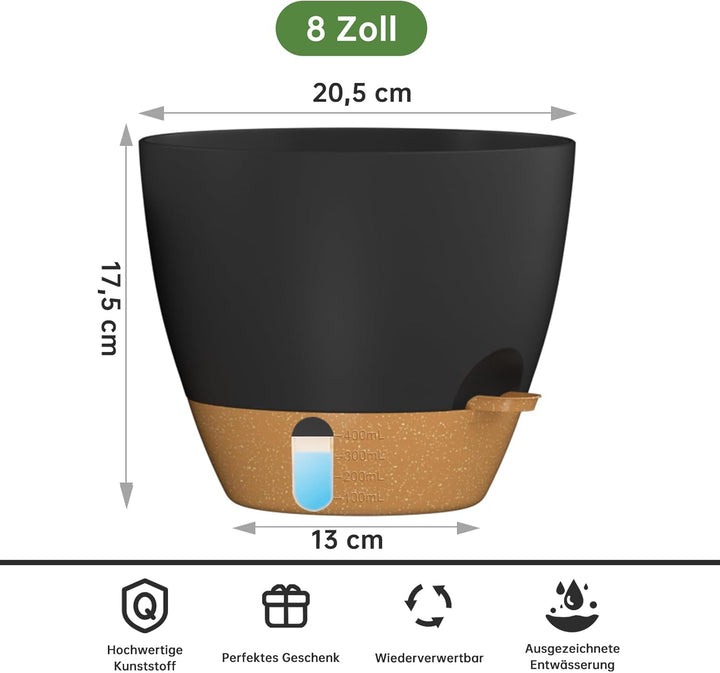 ZMTECH 20 cm Pflanztöpfe mit Bewässerungslippe Selbstbewässernde Pflanztöpfe mit Abflusslöchern und