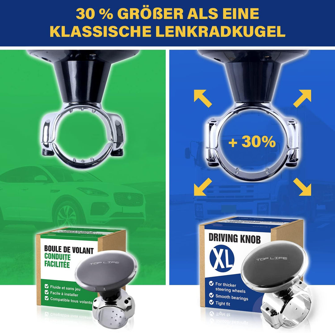 Top Life LKW Lenkradknauf – XL-Knauf speziell für Dicke Lenkräder – Für LKW, Van, Pickup, Sportlenkr