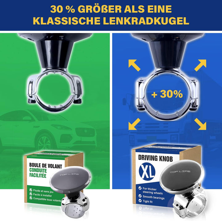 Top Life LKW Lenkradknauf – XL-Knauf speziell für Dicke Lenkräder – Für LKW, Van, Pickup, Sportlenkr