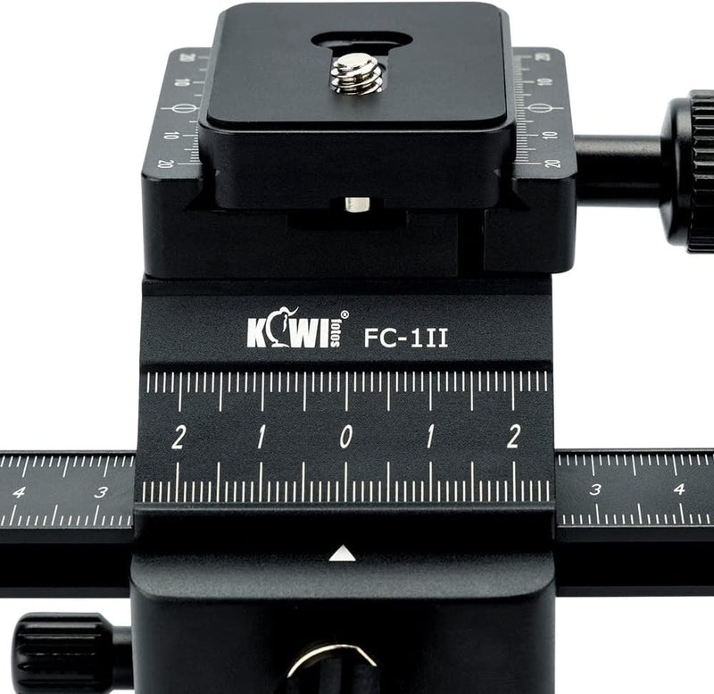 KIWIFOTOS FC-1II Professionelle Einstellschlitten - 4-Wege Makroschiene Focusing Rail Slider mit Arc