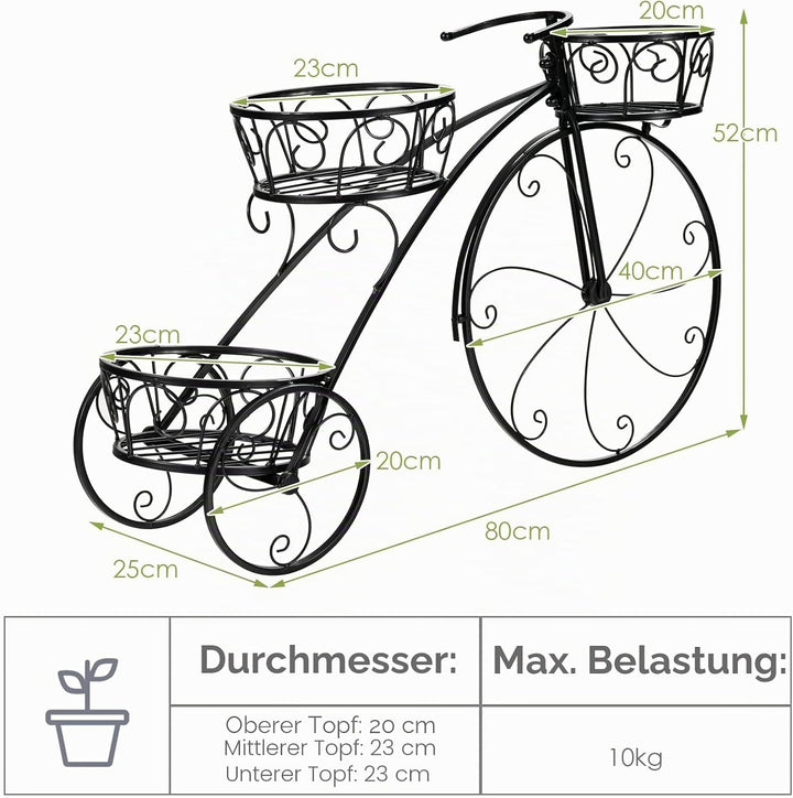 HOMASIS Blumenständer Fahrradform, Blumentreppe Metall Pflanzenständer mit 3 Ebenen, Pflanzentreppe