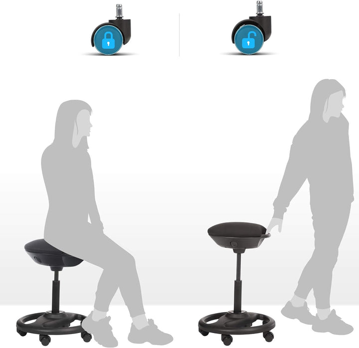 SONGMICS Bürohocker, ergonomischer Arbeitshocker, Rollhocker, Drehstuhl auf Rollen, extra grosser Si