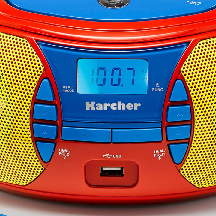 Karcher RR 5026 tragbares CD Radio - bunte Kinder-Boombox mit CD-Player, UKW Radio, USB & Mikrofon -