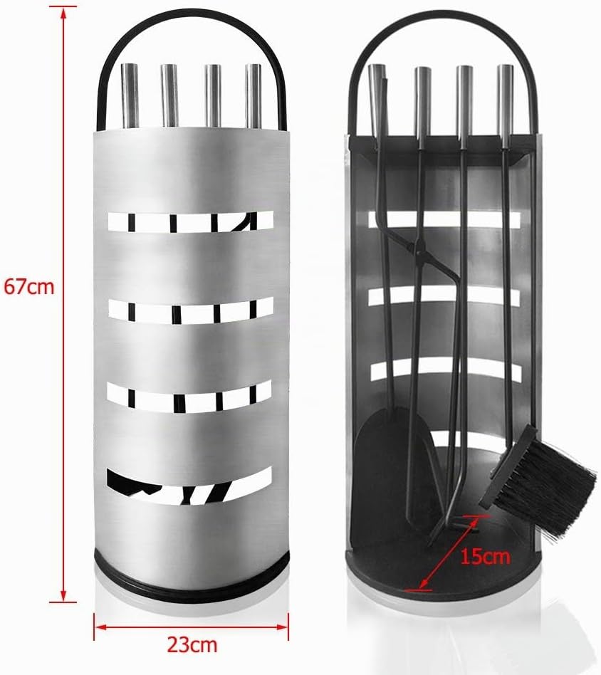Yznahre Edelstahl Kaminbesteck Set 5 TLG, Modern Kamingarnitur Kaminwerkzeug mit Ständer, Besen, Zan
