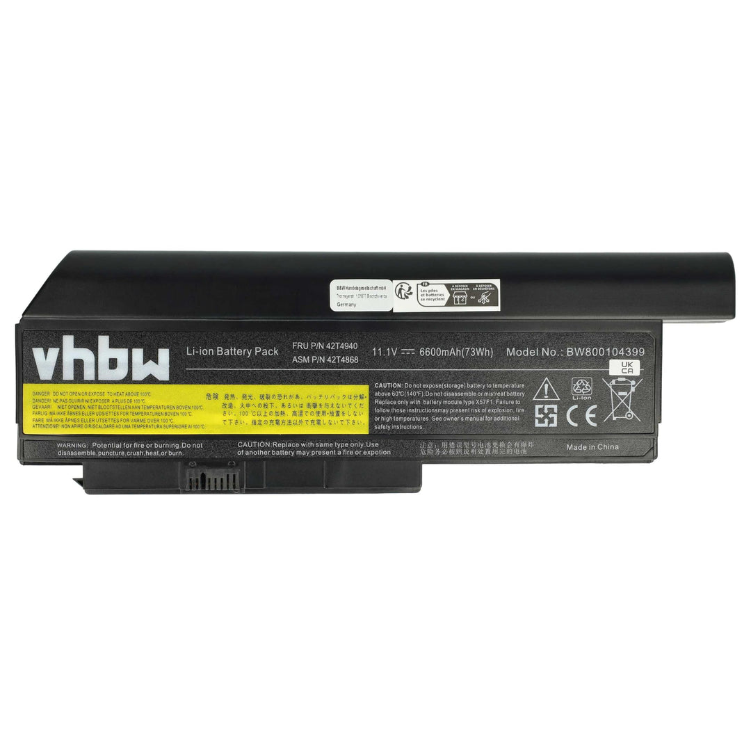 vhbw Akku kompatibel mit Lenovo ThinkPad X220i, X220s, X230i, X220, X230 Notebook (6600 mAh, 10,8 V,