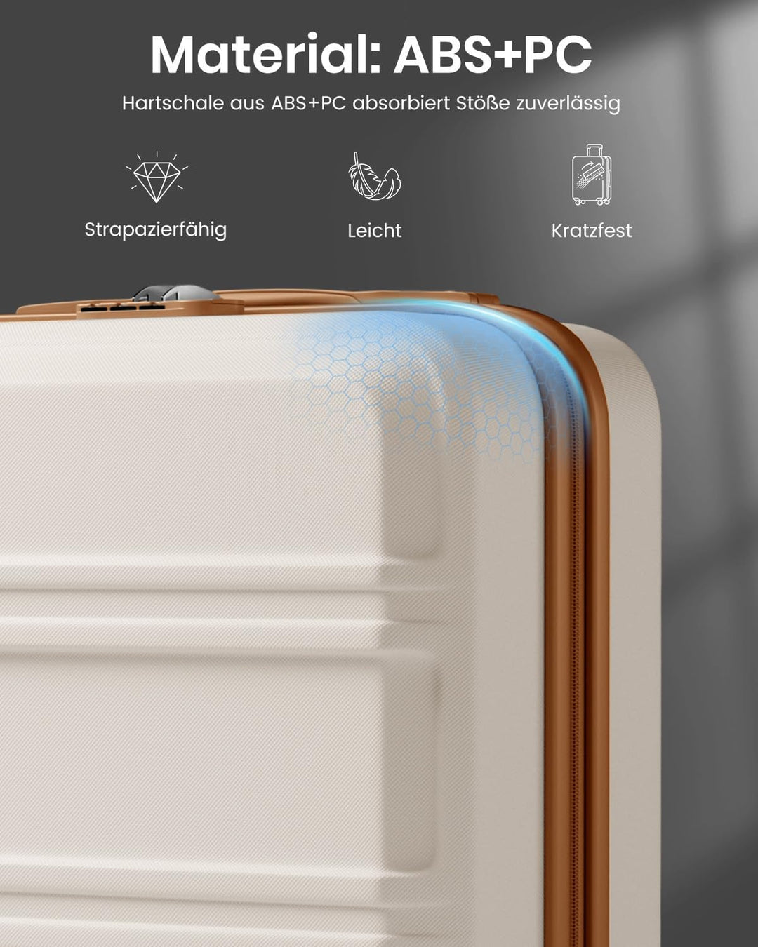 KONO Handgepäck Koffer EasyJet 45x36x20 ABS+PC Hartschale, Creme Weiss | Leichte Kabinenkoffer für F