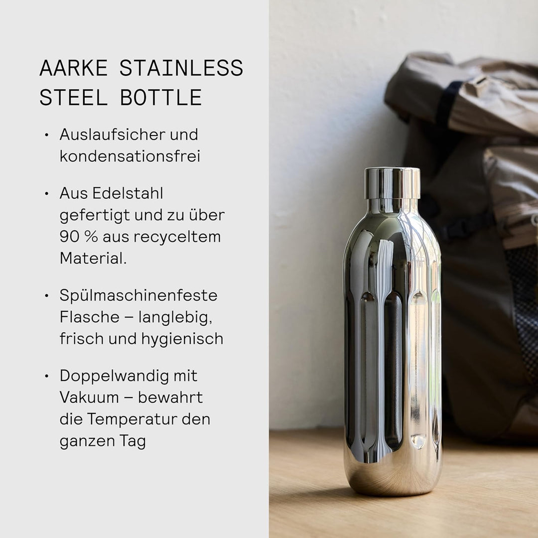 aarke To-Go-Flaschen, Edelstahlflasche Trinkflasche für stille & sprudelnde Getränke, kompatibel Car