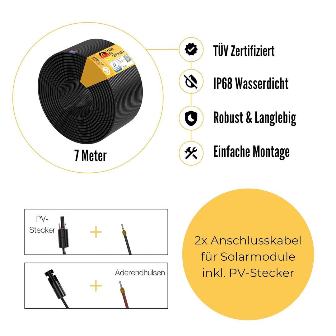 CAMPERPOWER | 7m Verbindungskabel für Photovoltaikanlagen | Solarladeregler zu Solarmodul | PV-Steck