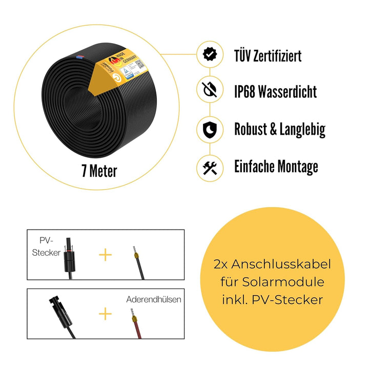 CAMPERPOWER | 7m Verbindungskabel für Photovoltaikanlagen | Solarladeregler zu Solarmodul | PV-Steck