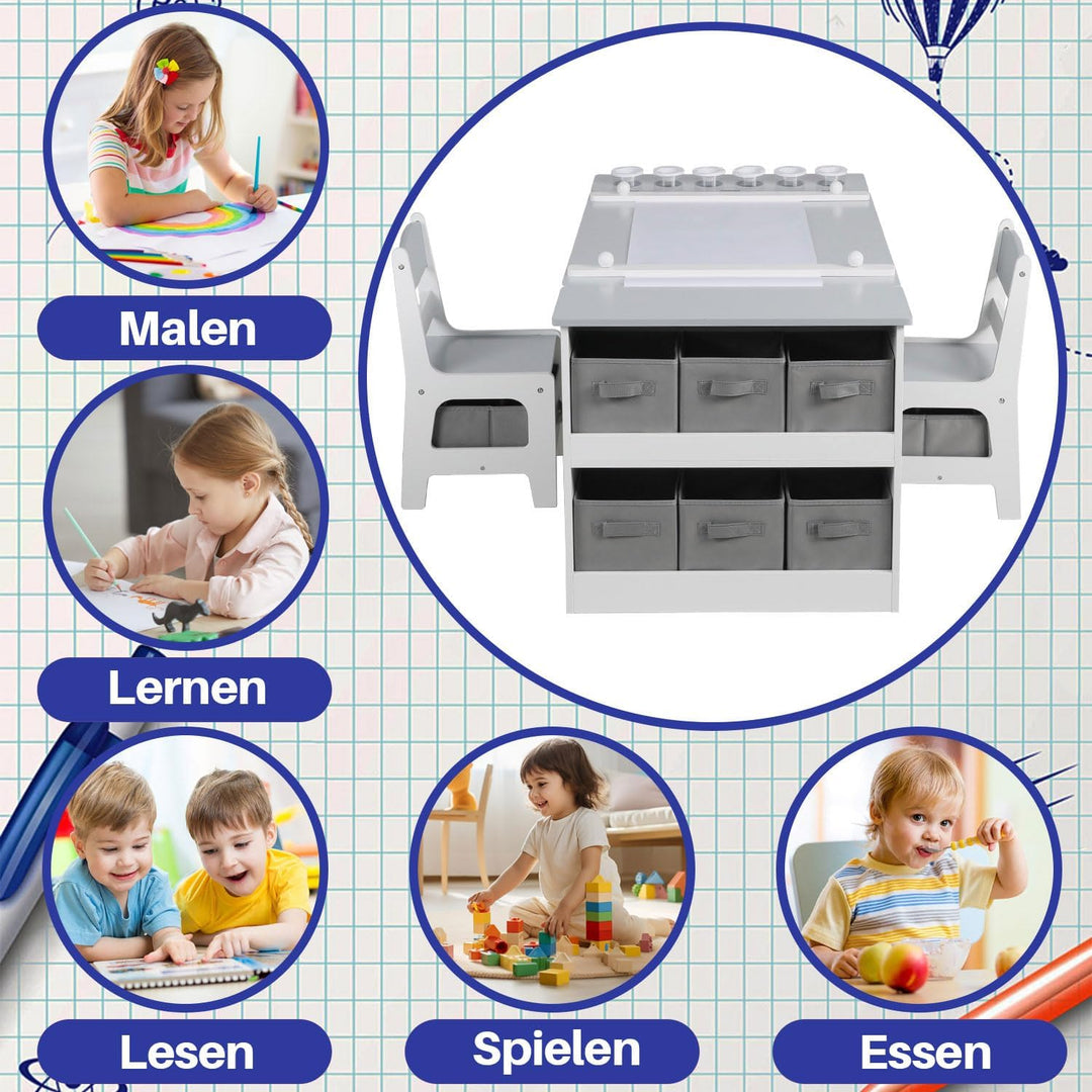 GRAVFORCE Kindertisch mit 2 Stühlen, Maltisch & Basteltisch Kinder mit anhebbarer Tischplatte, Spiel