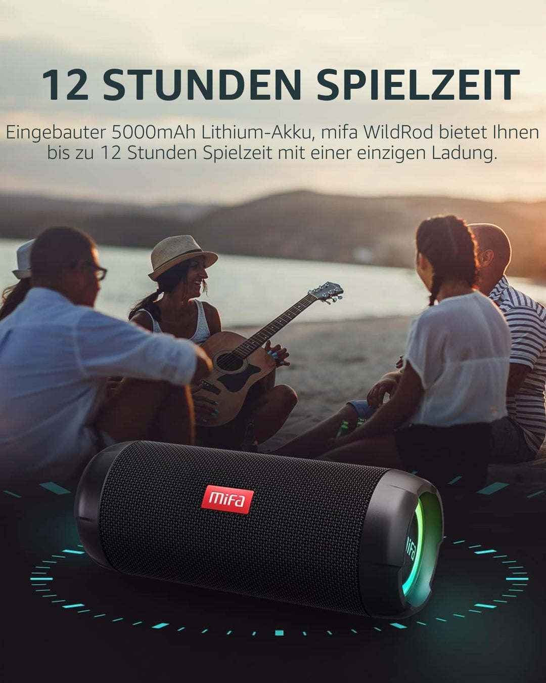 MIFA WildRod Bluetooth Lautsprecher mit Bluetooth 5.3, IP67 wasserdicht & staubdicht, 30W Wiedergabe