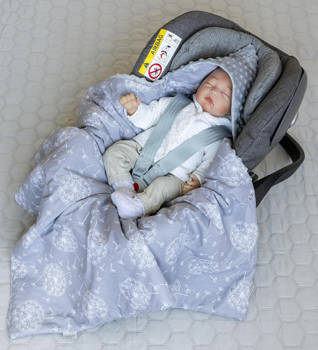LOOLAY Einschlagdecke Babyschale - Babydecke Autositz 90x90 cm - Fusssack für Autositz Ganzjahresdec