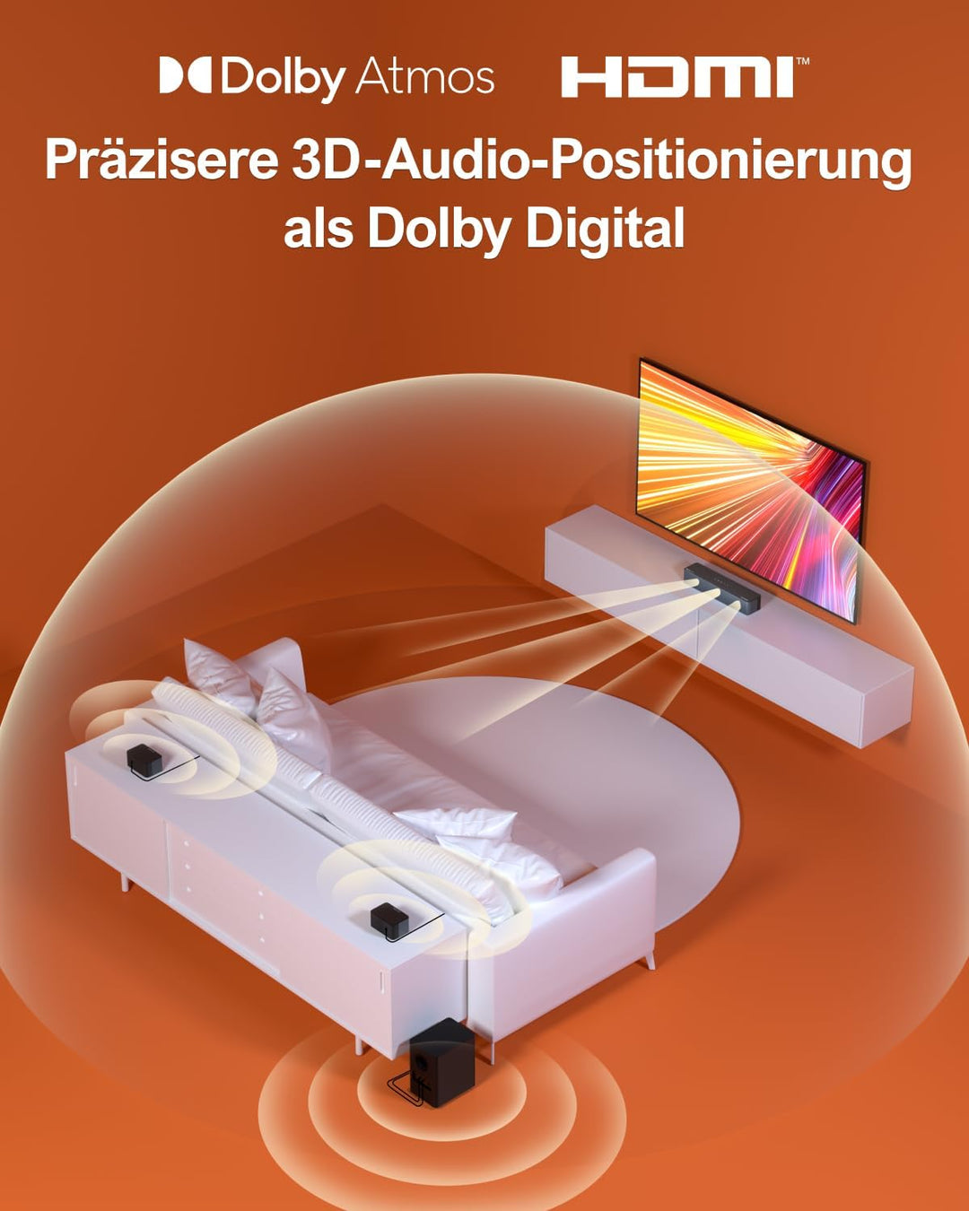 ULTIMEA 5.1 Dolby Atmos Soundbar, 3D Surround Sound System, Soundbar für TV Geräte mit Subwoofer, 2