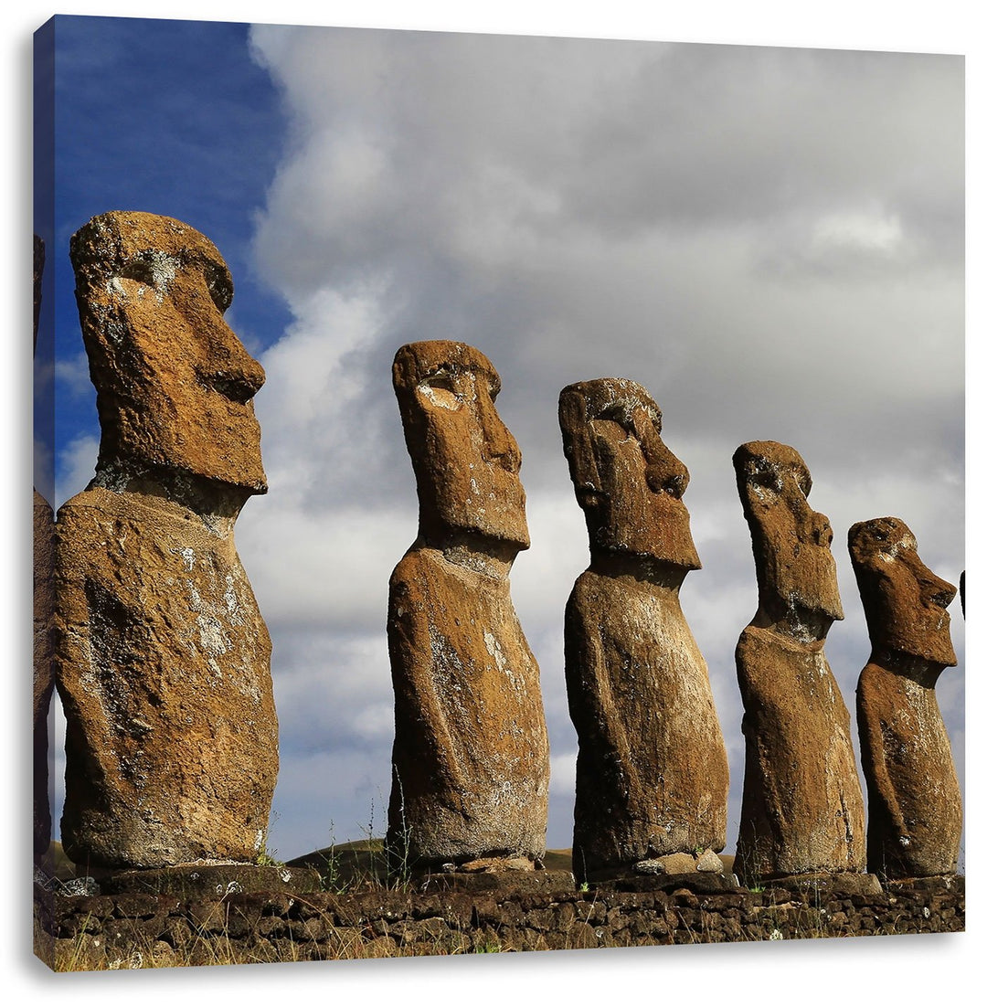 Pixxprint Moai Statuen auf den Osterinseln, Format: 70x70 auf Leinwand, 70x70