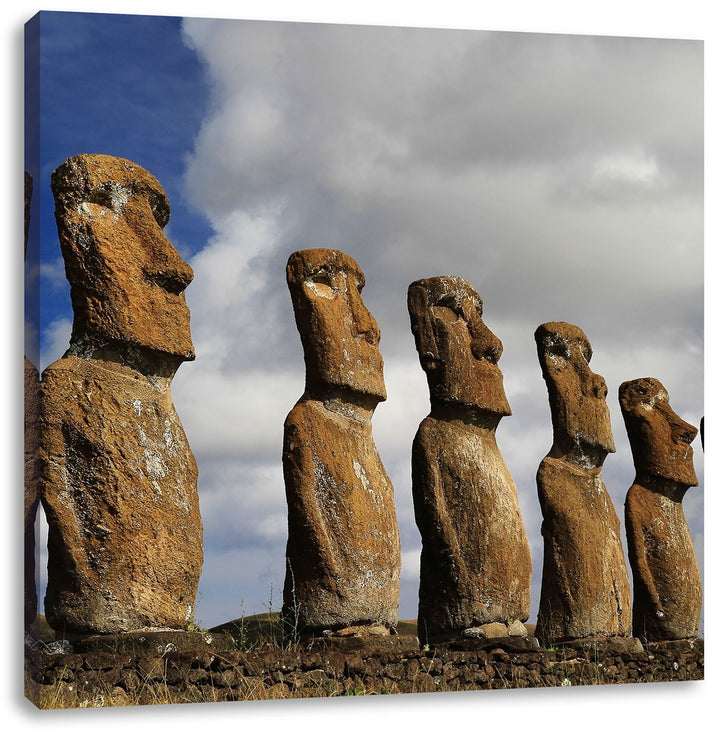 Pixxprint Moai Statuen auf den Osterinseln, Format: 70x70 auf Leinwand, 70x70