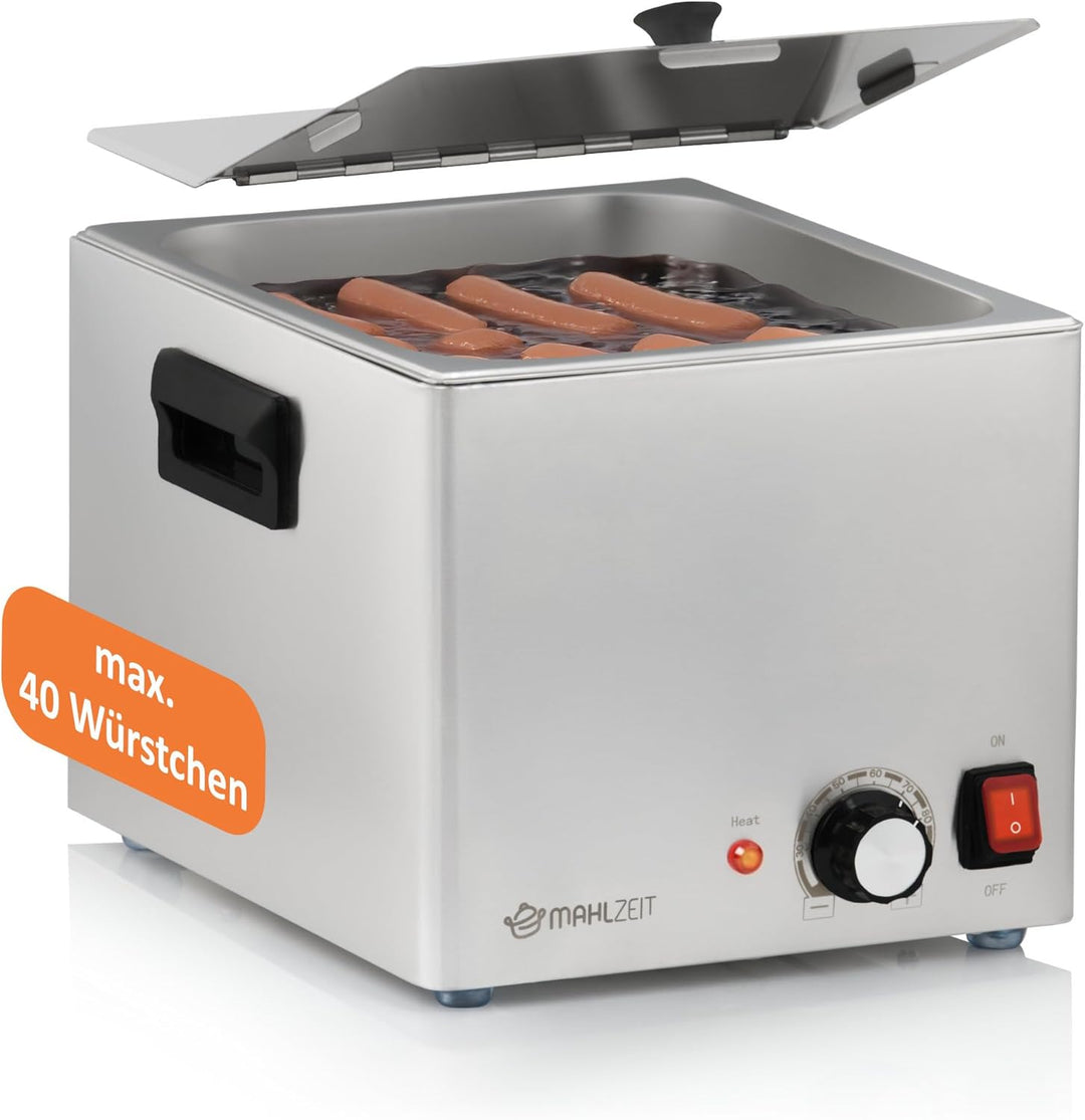 Mahlzeit Edelstahl Würstchenwärmer elektrisch | 29,5 x 34,5 x 24 cm | Bockwurstwärmer Gastro | 220-2