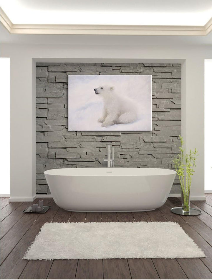 Pixxprint Eisbär Baby als Leinwandbild/Grösse: 100x70 / Wandbild/Kunstdruck/fertig bespannt, 100x70