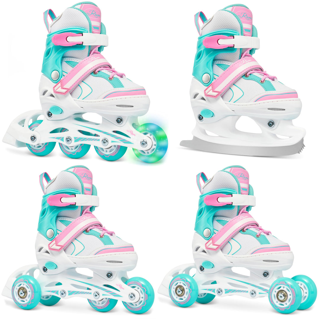 RAVEN 4in1 Inline Skates Triskates Rollschuhe Schlittschuhe Inliner für Kinder Mädchen verstellbar G