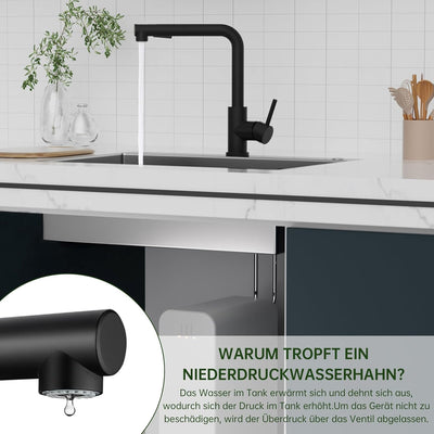 DAYONE Schwarz Niederdruck Wasserhahn Küche, Niederdruck Armatur Küche Ausziehbar 3 Anschlüsse, 2 St