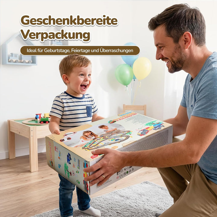 Kinderplay Elektrische Eisenbahn mit Rennbahn - Bahngleise, Autorennbahn, Batteriebetriebener Zug, 2