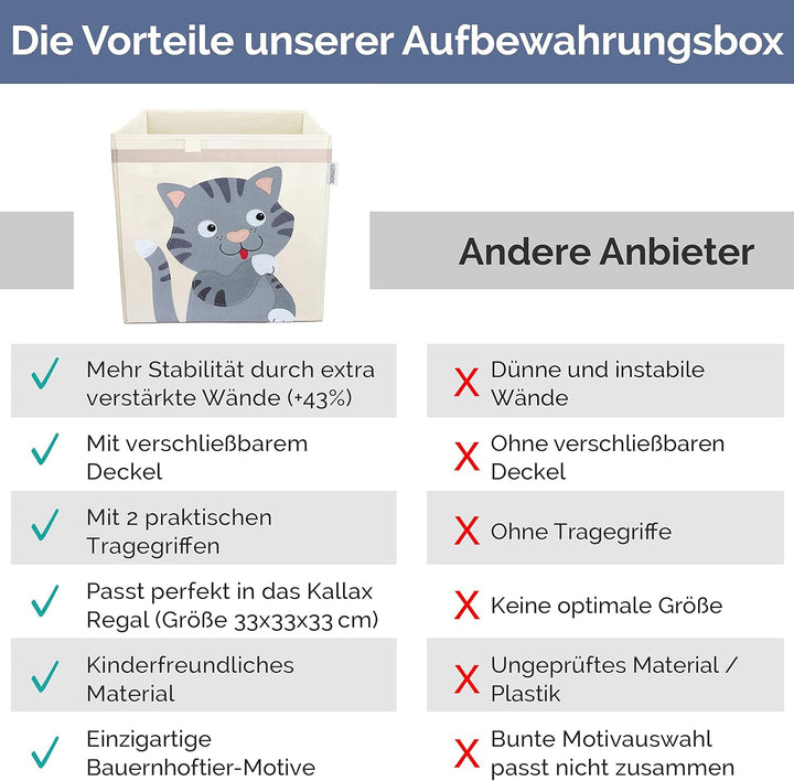 GLÜCKSWOLKE Kinder Aufbewahrungsbox - 15 Motive I Spielzeugkiste mit Deckel für Kinderzimmer I Spiel