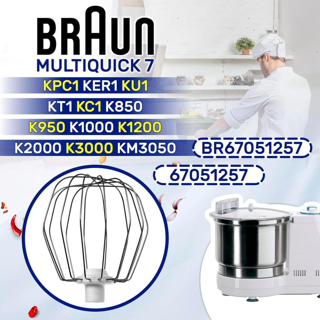 MONTERAL Schneebesen für die Küchenmaschine mit dem Originalcode BR67051257 67051257 für Braun Multi