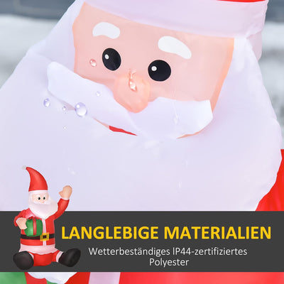 HOMCOM Selbstaufblasbarer Weihnachtsmann Weihnachtsdekoration LED mit Geschenk Gebläse Rot L70 x B50