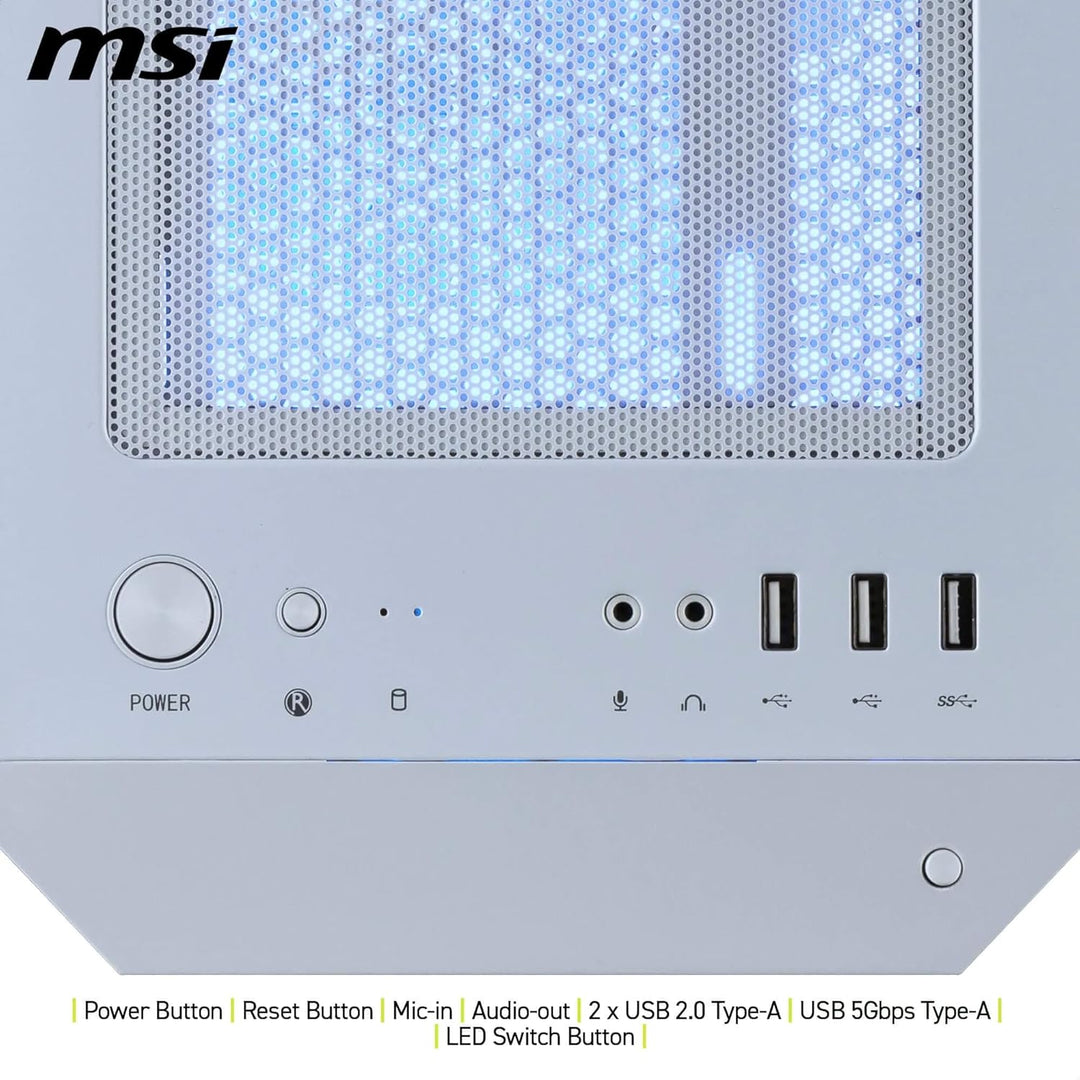 MSI MAG PANO M110R White - Mini-Tower-Gaming-PC-Gehäuse - Unterstützt GPUs mit Einer Länge von bis z