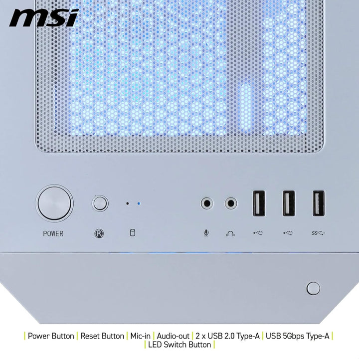 MSI MAG PANO M110R White - Mini-Tower-Gaming-PC-Gehäuse - Unterstützt GPUs mit Einer Länge von bis z