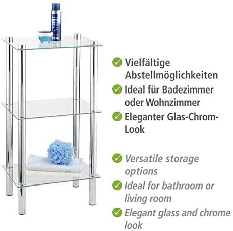 WENKO Regal Yago viereckig mit 3 Glasablagen - Badregal, Edelstahl rostfrei, 40 x 74 x 30 cm, Glänze