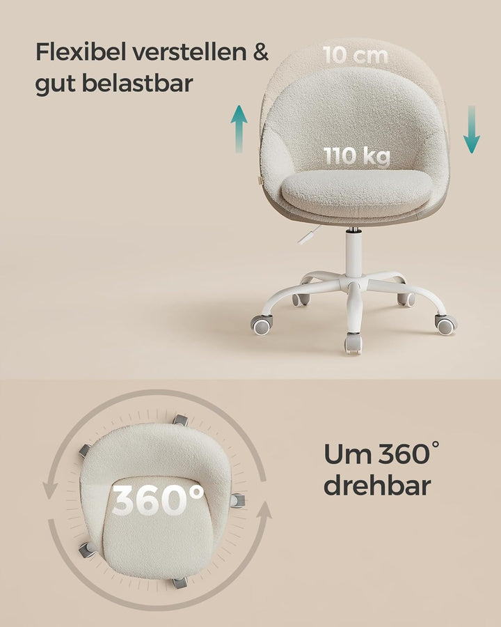SONGMICS Homeoffice Stuhl, Drehstuhl aus Sherpa, Schreibtischstuhl, Schaumstoffpolsterung, höhenvers