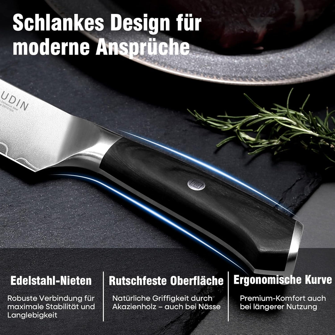 PAUDIN Messerset 4 teilig Küchenmesser Set Kochmesser Santokumesser Allzweckmesser Gemüsemesser prof
