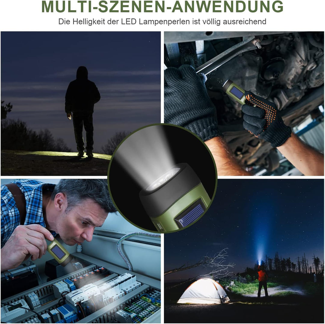 LED Taschenlampe USB Aufladbar, LED Taschenlampe für Aufladen Telefon, Kurbeltaschenlampe, Solar Tas