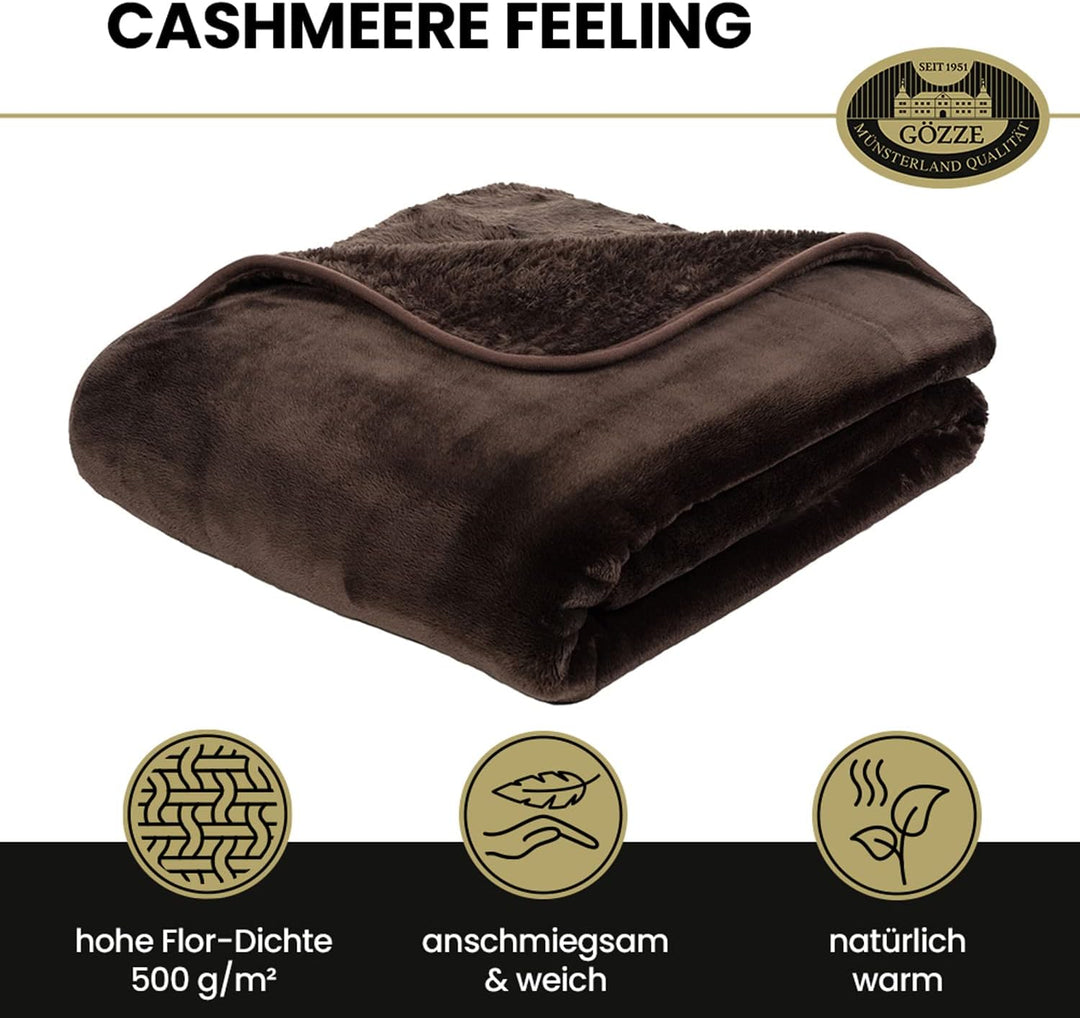 Gözze - Premium Cashmere-Feeling Wohn- und Kuscheldecke, 500 g/m², 130 x 170 cm - Schoko Schoko 130