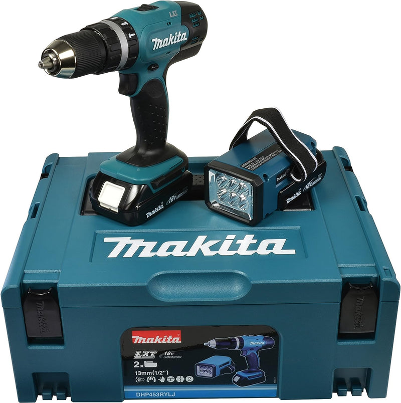 Makita Akku-Schlagbohrschrauber 18 V/ 1, 5 Ah inklusive Akku-Lampe, DHP453RYLJ Schwarz /