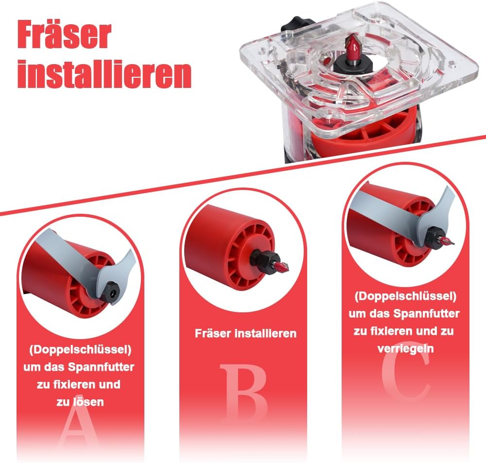 TEENO Holzfräse Oberfräse 650 W 15000–32000 U/min mit Tragetasche,6 Variable Geschwindigkeiten,Elekt