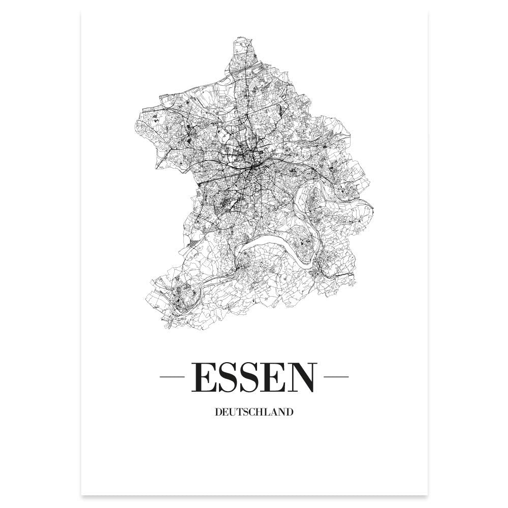 JUNIWORDS Stadtposter, Essen, Wähle eine Grösse, 60 x 90 cm, Poster, Schrift A, Weiss 60 x 90 cm Sch