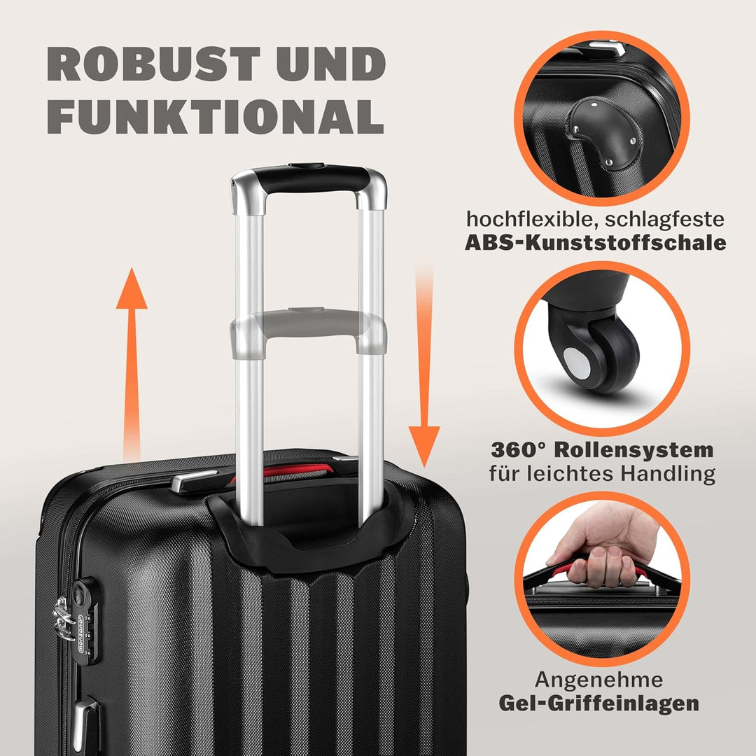 Monzana® Koffer Baseline Handgepäck ABS Hard Case Gehäuse gummierte Rollen Teleskopgriff Zahlenschlo