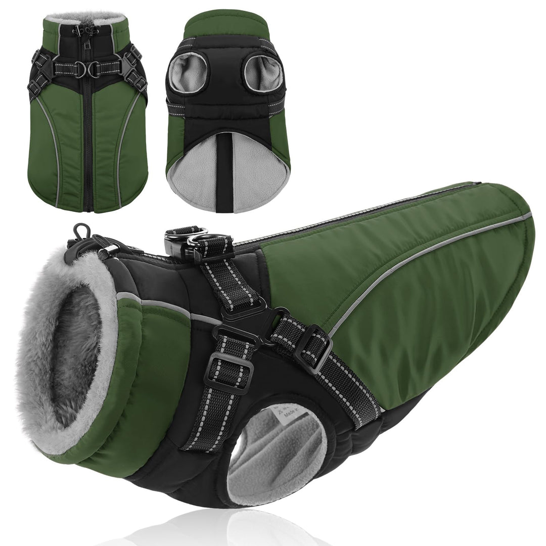 Hundemantel mit Geschirr für grosse Hunde,Wasserdichter Wintermantel mit Integriertem Geschirr, refl
