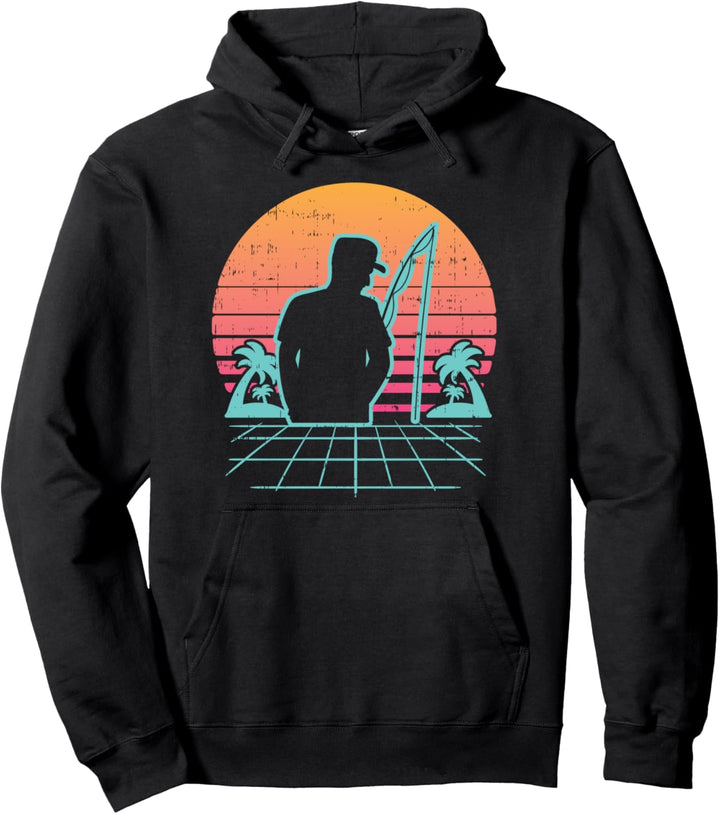 Vaporwave Aesthetic Fisherman Retro 80s Fishing Angler Gift Pullover Hoodie
