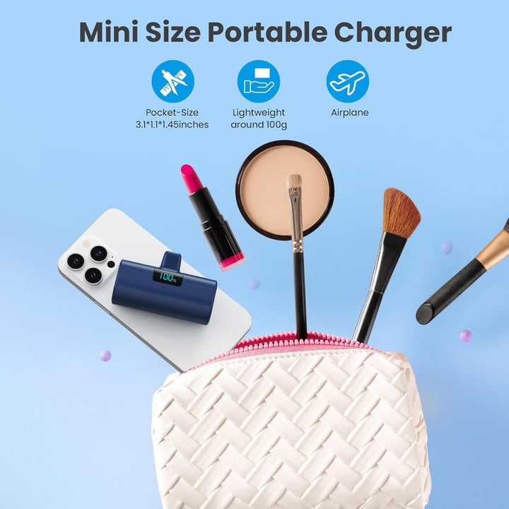 Mini Powerbank 5200mAh, Klein Power Bank USB C PD Externer Akku, Compact LCD Digitalanzeige Akkupack