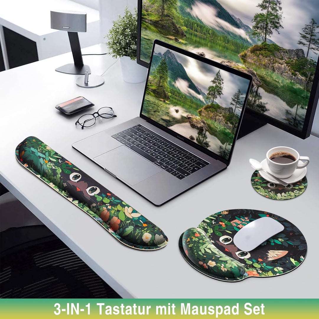 Mousepad 3-in-1 Handballenauflage Set, Ergonomisches Mauspads Handballenauflage Tastatur +Tasse Pad