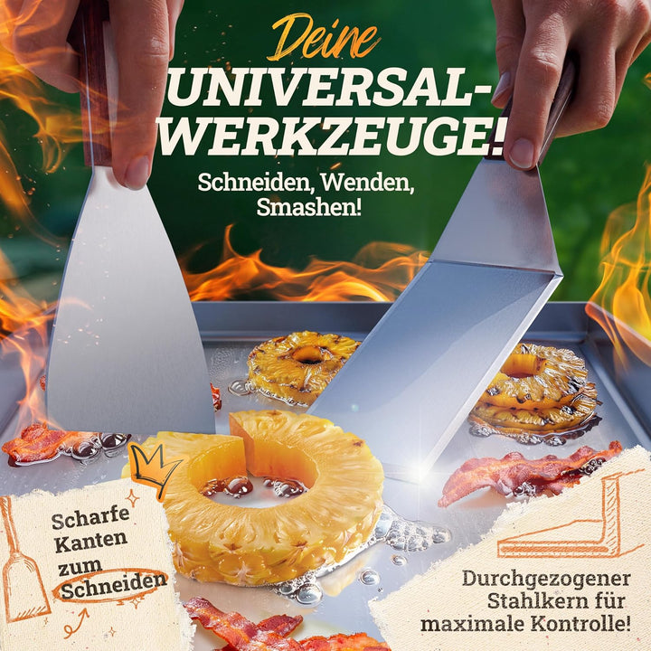 LIKAYA Plancha Edelstahl Grillplatte [20x40cm] – Verzugsfreier 4mm Edelstahl inkl 2x Grillspachtel m