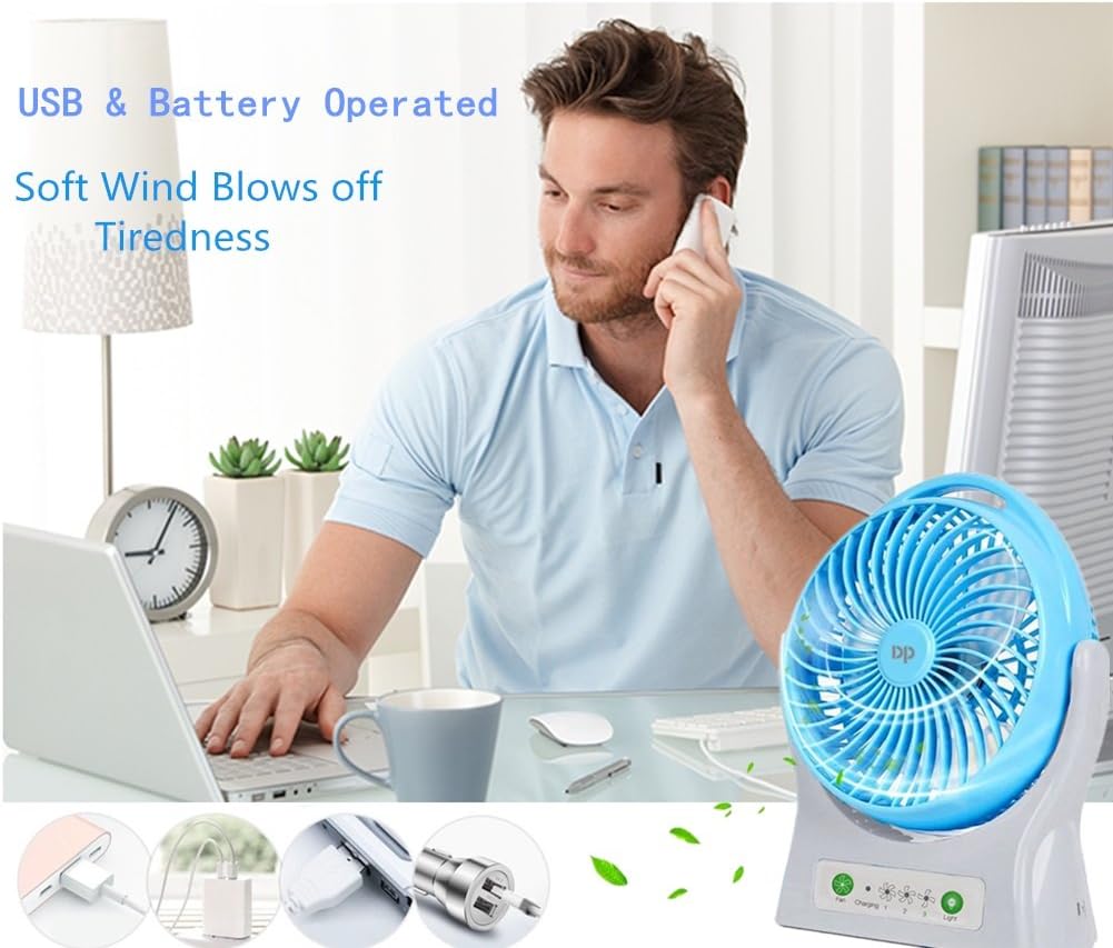 Ventilator Batterie Tischventilator Tragbar Ventilator Leise USB Akuu Lüfter Klein Ventilator mit Ba