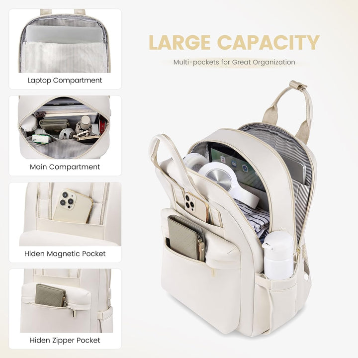 LOVEVOOK Rucksack Damen Elegant, 15,6 Zoll Laptop Schulrucksack Teenager Mädchen mit Laptopfach, Was