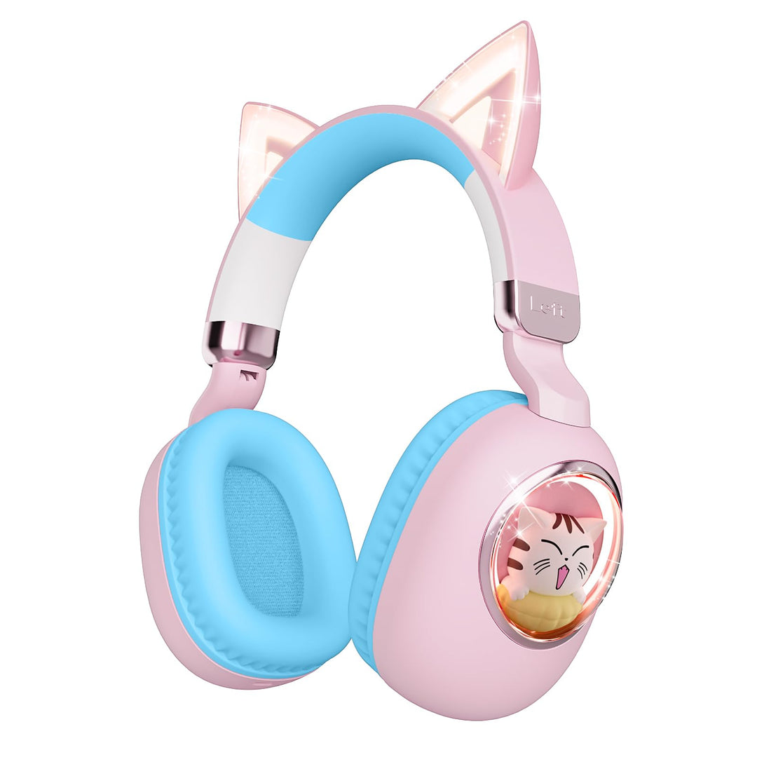 sunvito Kinder Kopfhörer Bluetooth 5.4, LED Beleuchtetes Katzenohr, Faltbarer Over-Ear Kopfhörer mit