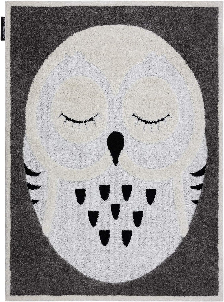 Moderne Kinderteppiche Joy Owl, Eule, für Babyzimmer, Spielteppiche, Kinderzimmer, strukturelle Zwei