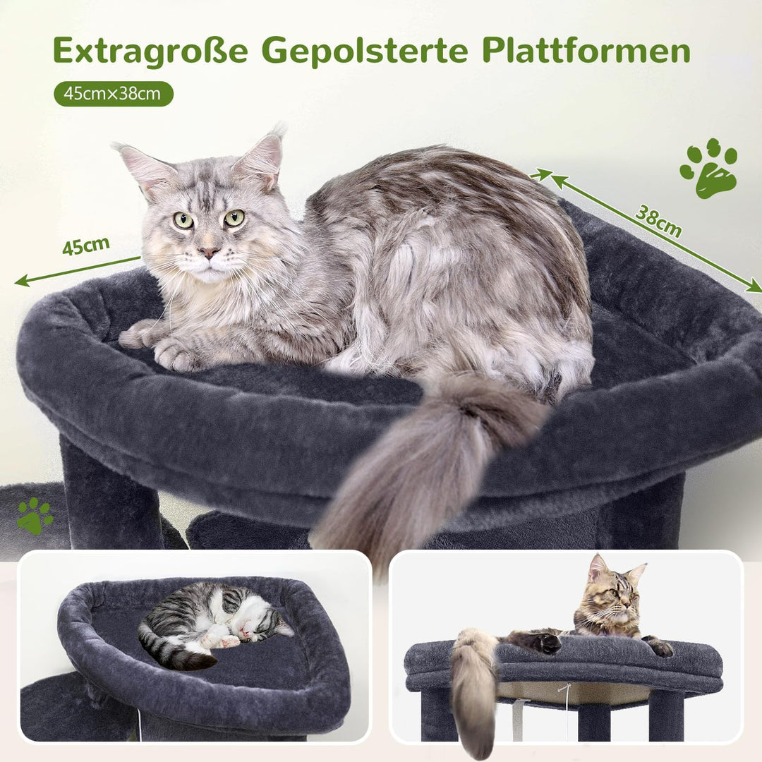 Globlazer Kratzbaum Katzen, Eckkratzbaum Stabil hoch 167 cm mit 2 Sektor Katzenhaus, Gepolsterte Pla